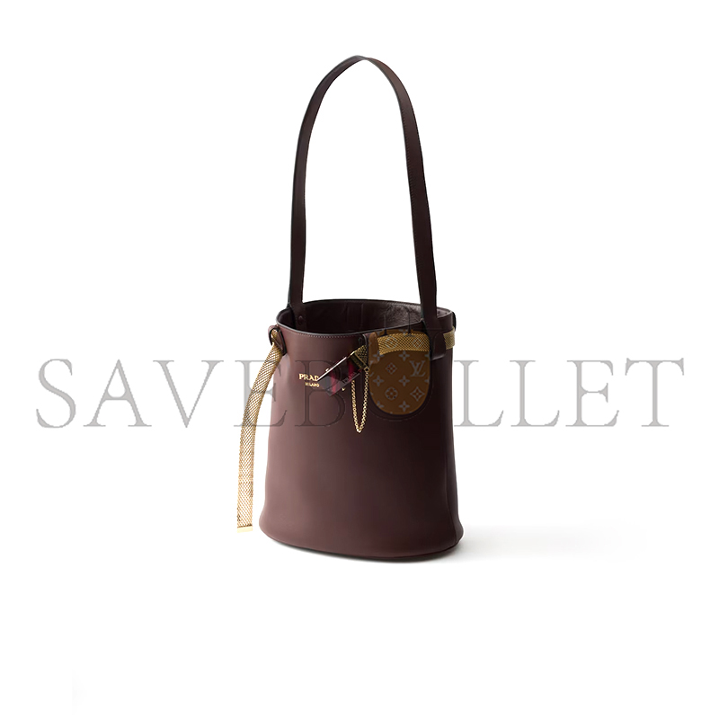 PRADA BUCKLE LEATHER BUCKET BAG WITH JEWELED BELT 1BE085 (29*16.5*18cm) PRADA BUCKLE LEATHER BUCKET BAG WITH JEWELED BELT 1BE085 (29*16.5*18cm)
